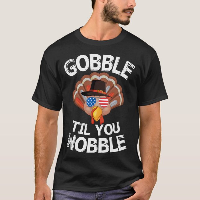 Camiseta Gobble Til You Wobble Shirt Thanksgiving Turkey Ki (Frente)