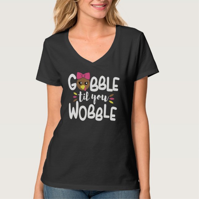 Camiseta Gobble Til You Wobble Turkey Baby Outfit Thanksgiv (Frente)