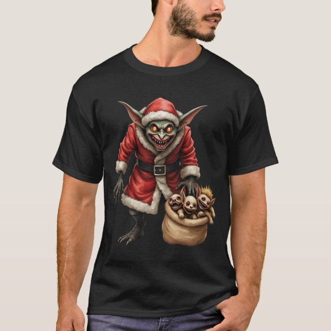Camiseta Goblin de Natal assustador - Papais noeis de Mau d (Frente)