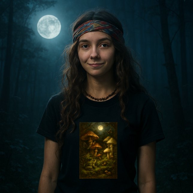 Camiseta Goblincore Mushrooms, Snails & Frog In Moonlight (Criador carregado)