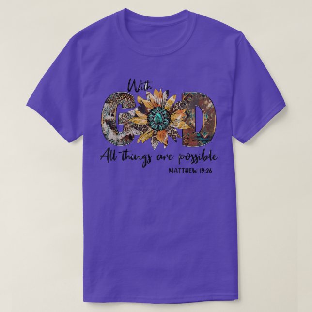 Camiseta God All Things Are Possible Sunflower Leopard Chri (Frente do Design)