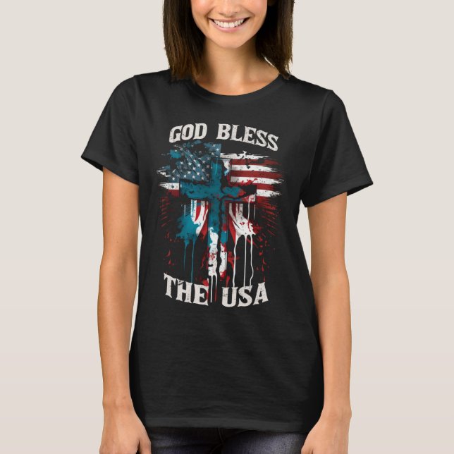 Camiseta God Bless America Christian Patriotic Cross (Frente)