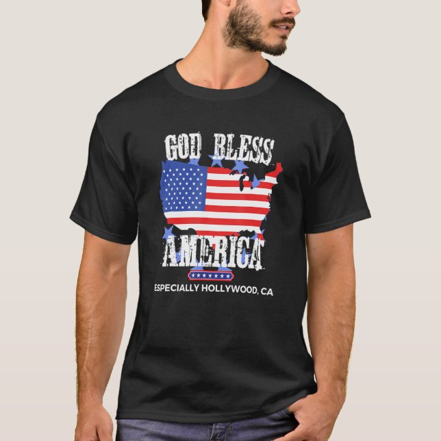 Camiseta God Bless America Especially Hollywood CA US State (Frente)