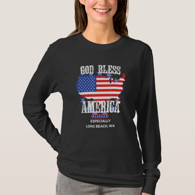 Camiseta God Bless America Especially Long Beach WA US Stat (Frente)