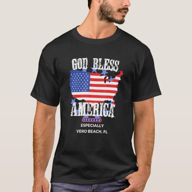 Camiseta God Bless America Especially Vero Beach FL US Stat (Frente)