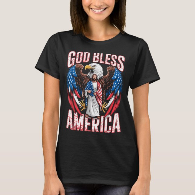 Camiseta God Bless America Flag Jesus Christian Eagle Patri (Frente)