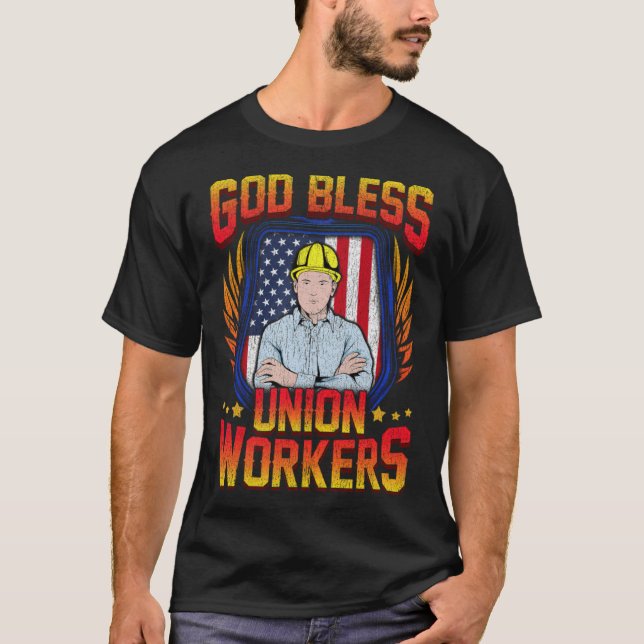 Camiseta God Bless Union Workers Handyman Ironworker pirate (Frente)