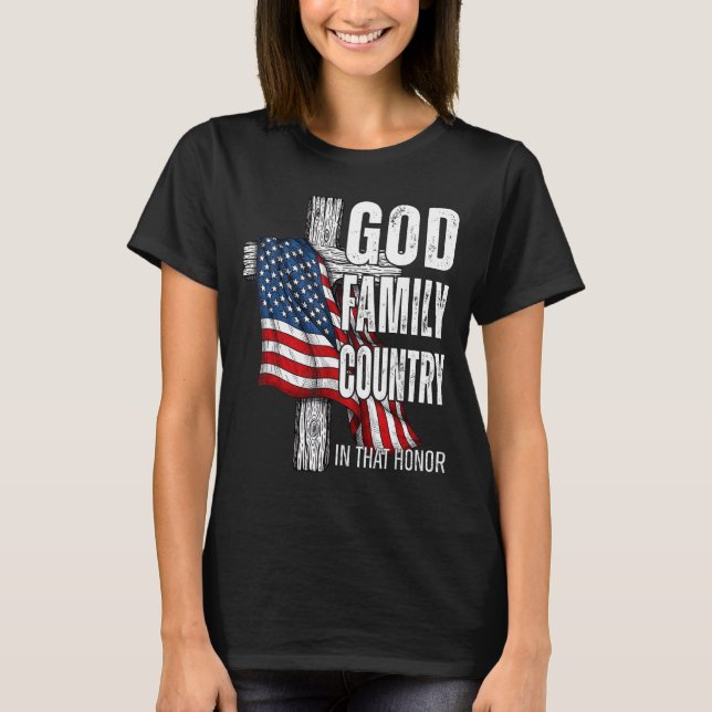 Camiseta God Family Country American Flag Christian Patriot (Frente)