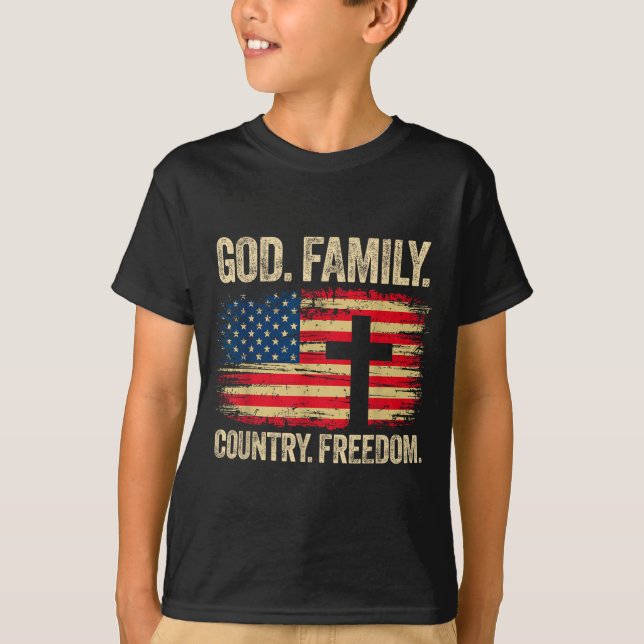 Camiseta God Family Country Dom Usa Flag Cross  (Frente)