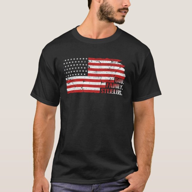 Camiseta God Family Steelers  Usa Flag Daddy Father s Day (Frente)
