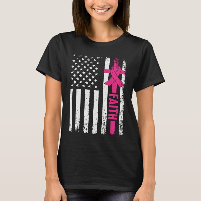 Camiseta God Fearing Patriotic Pink Ribbon Faith American F (Frente)