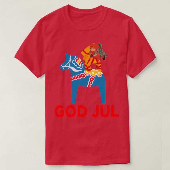 Camiseta God Jul Merry Christmas Dala Horse Tomte Julbock S (Frente do Design)