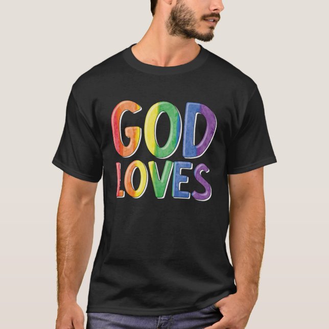Camiseta God Loves  Gay Christian LGBTQ Christian Pride Par (Frente)