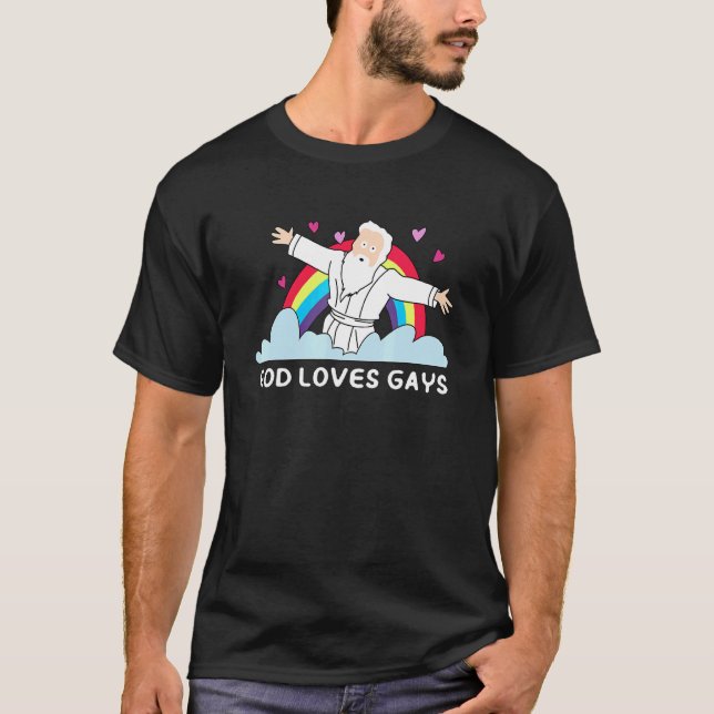 Camiseta God Loves Gays Shirt Rainbow LGBT Flag For Men Wom (Frente)
