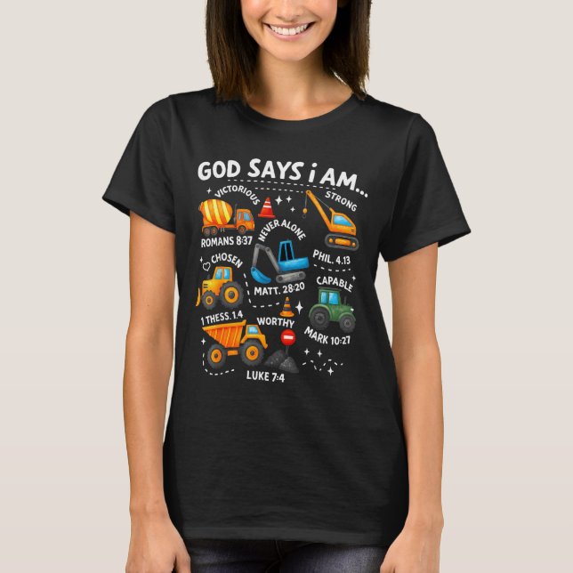 Camiseta God Says I Am Christian Bible Verses Boys Construc (Frente)