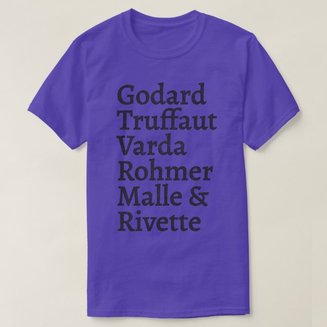 Camiseta Godard Truffaut Varda Rohmer Malle Rivette Francês (Frente do Design)