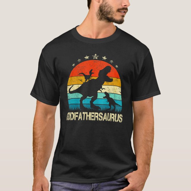 Camiseta Goddad Dinosaur Godfathersaurus 2 Dois Filhos Para (Frente)