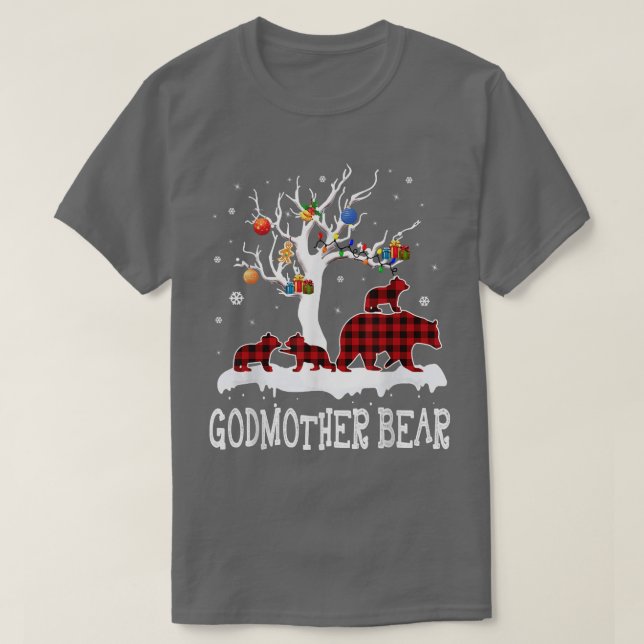 Camiseta Godmother Bear Christmas Pajama Red Plaid Buffalo  (Frente do Design)