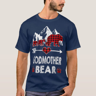 Camiseta Godmother Bear Shirt, Red Buffalo Plaid Godmother