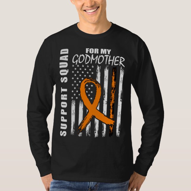Camiseta Godmother Support Squad Leukemia Awareness USA Fla (Frente)