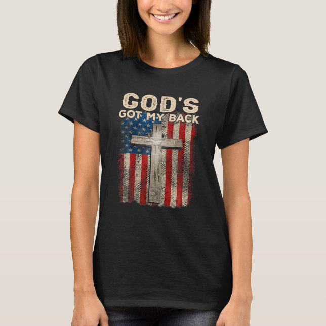 Camiseta God's Got My Back, America Flag Cross, Christian O (Frente)