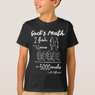 Camiseta God's Math 2 Peixes 5 Pães 5000 Refeições