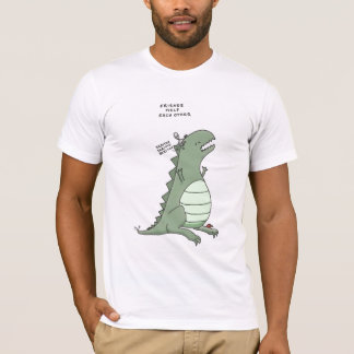 Camiseta godzilla e uma alienígena: ajuda dos amigos