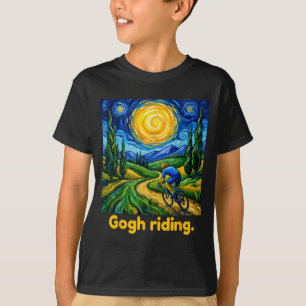 Camiseta Gogh Andando Bicicleta Engraçada Noite Céu Artista