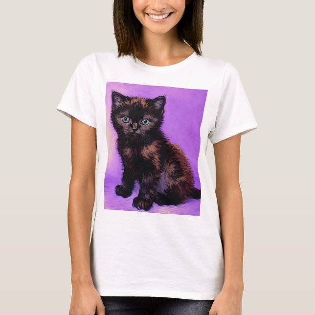 Camiseta Gogh Style Purple Cat (Frente)