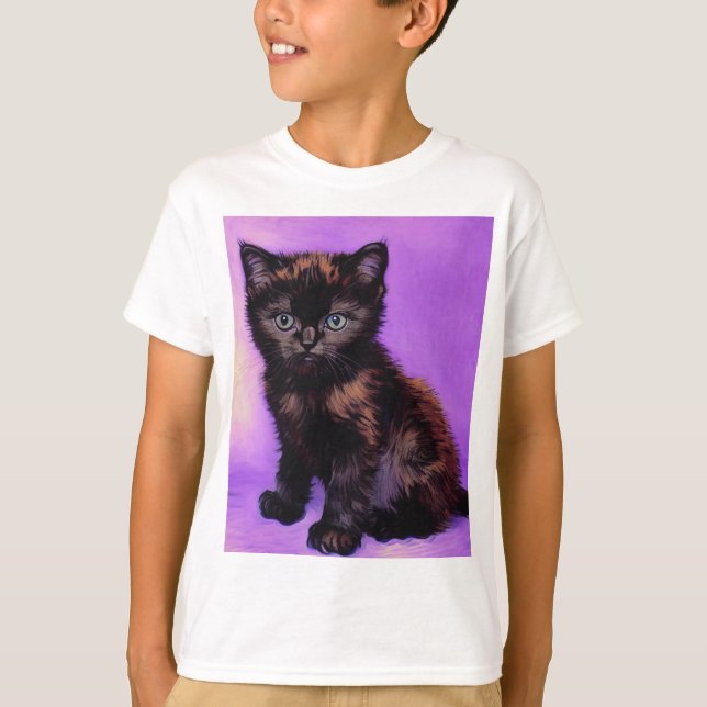 Camiseta Gogh Style Purple Cat (Frente)