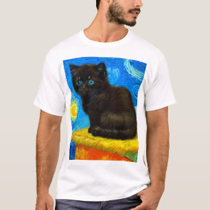 Camiseta Gogh Style Starry Night Cat