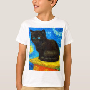 Camiseta Gogh Style Starry Night Cat