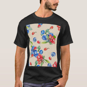 Camiseta Goji, mirtilo: padrão de ilustração de aquarela.