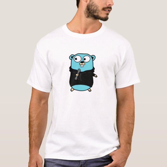 Camiseta Golang Gopher Em Hoodie Negro (Frente)