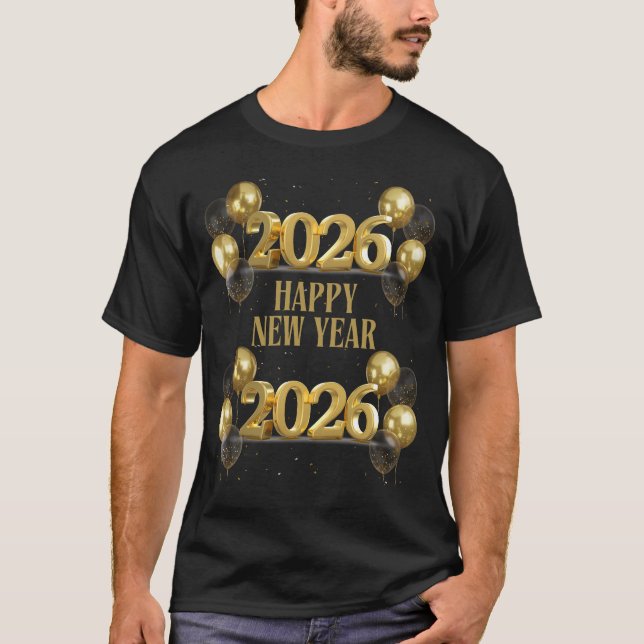 Camiseta 🎉 Gold 2026 Happy New Year Balloons | Elegant New (Frente)