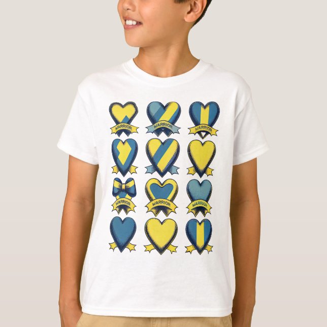 Camiseta Gold Blue Heart Down Syndrome Awareness Warrior (Frente)