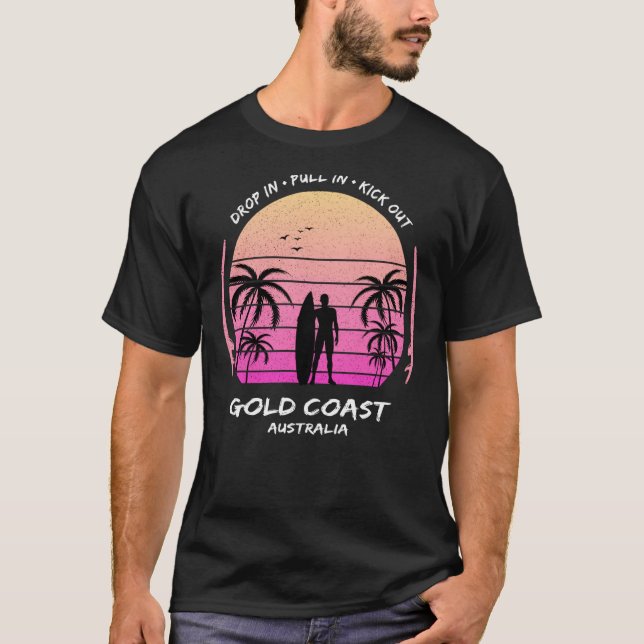 Camiseta Gold Coast Australia Palms Drop Pull Kick Surfing  (Frente)