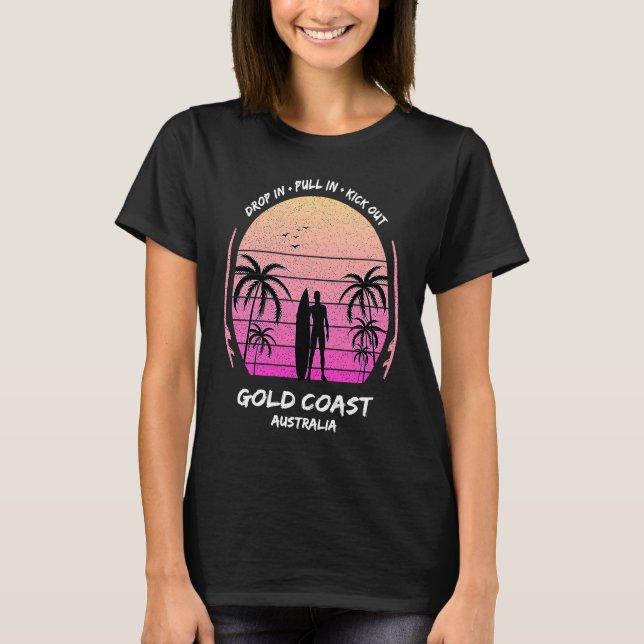 Camiseta Gold Coast Australia Palms Drop Pull Kick Surfing  (Frente)