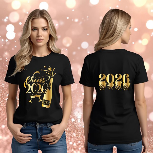 Camiseta Gold Foil Sparkling Cheers to 2026 Happy New Year (Criador carregado)