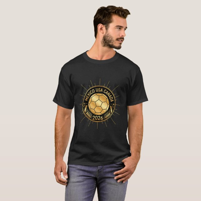 Camiseta Gold Football Emblem 2026 | Mexico USA Canada (Frente Completa)