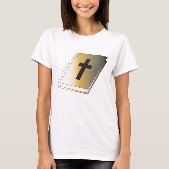 Camiseta Gold Holy Bible with Black Cross Religious (Frente)