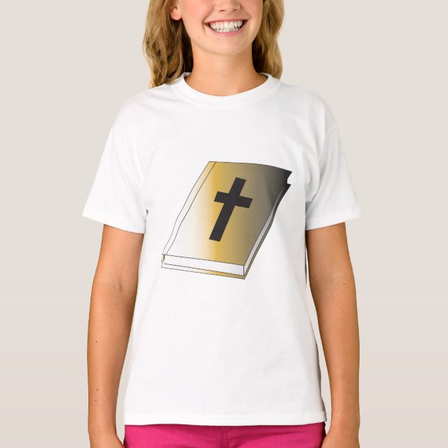 Camiseta Gold Holy Bible with Black Cross Religious (Frente)