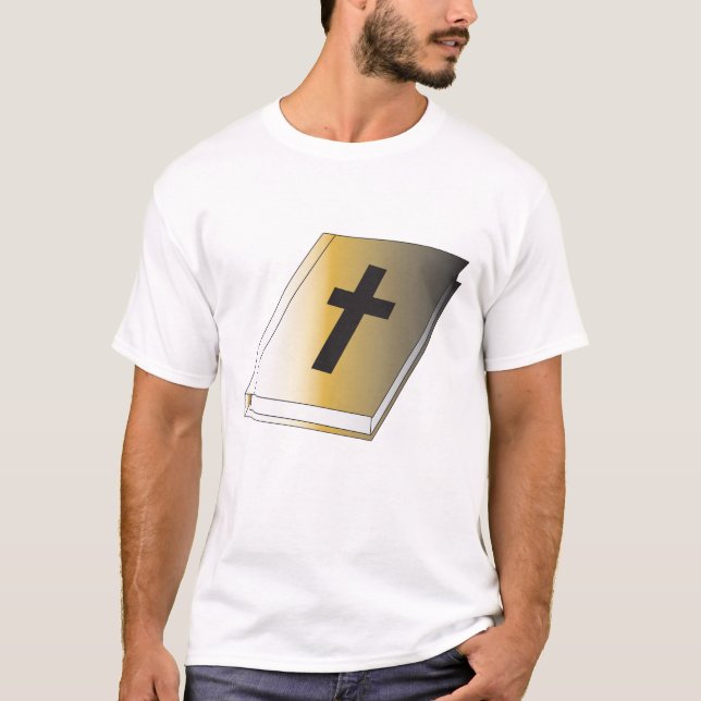 Camiseta Gold Holy Bible with Black Cross Religious (Frente)