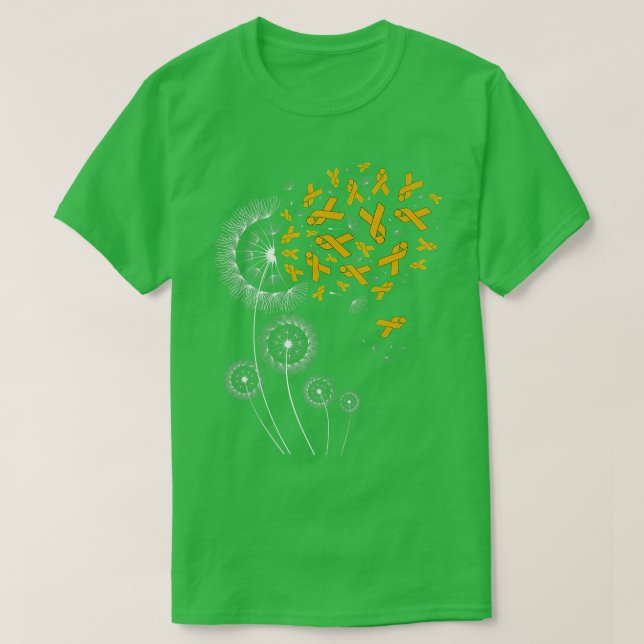 Camiseta Gold Ribbon & Dandelion Childhood Cancer Awareness (Frente do Design)