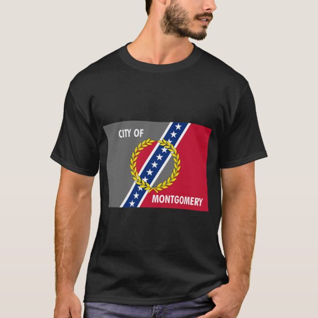 Camiseta Gold Wreath Grey and Red Montgomery Alabama Flag C (Frente)