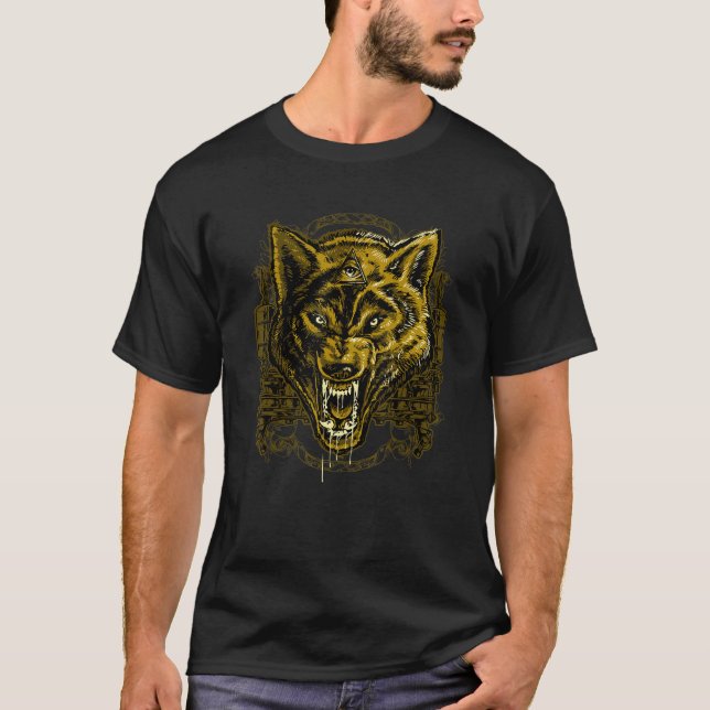 Camiseta Golden Angry Illuminati Wolf (Frente)