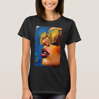 Camiseta Golden City Lights – Pop Art Woman with Sunglasses