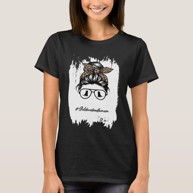 Camiseta Golden doodle mom Bleached Messy Bun Leopard (Frente)