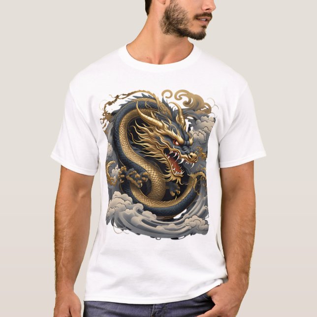 Camiseta Golden Fire Dragon – Mythical Power  T-Shirt (Frente)