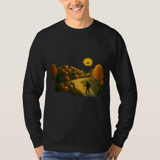Camiseta Golden Lantern Path Village Illustration Art Print (Frente)